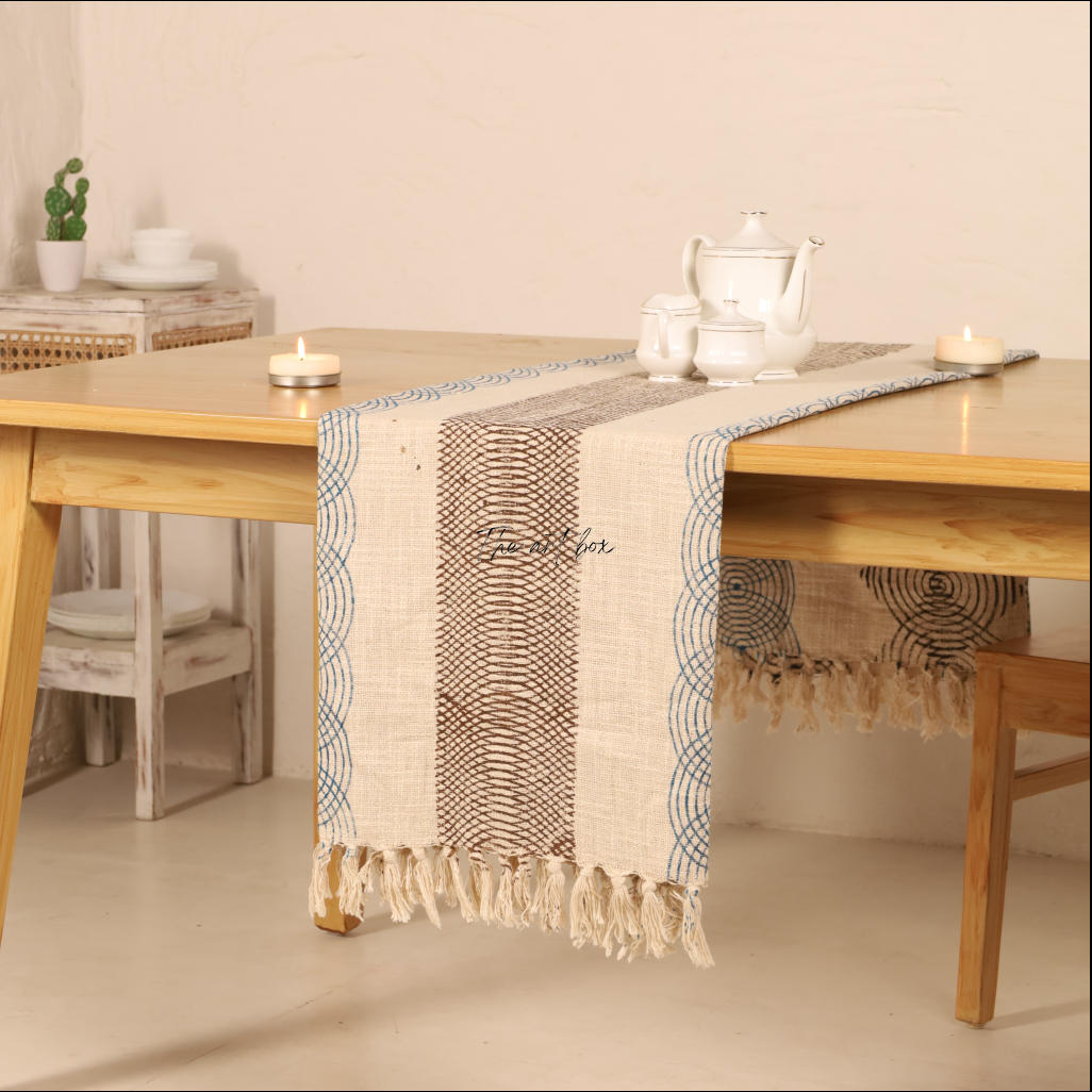 Beige Printed Cotton Table Runner