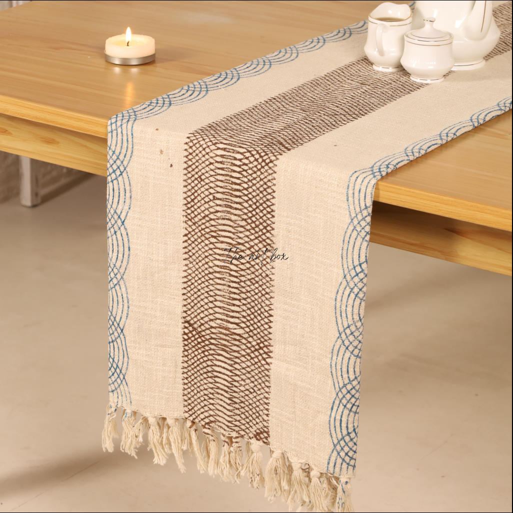 Beige Printed Cotton Table Runner