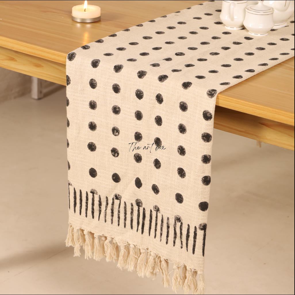 Beige Printed Cotton Table Runner