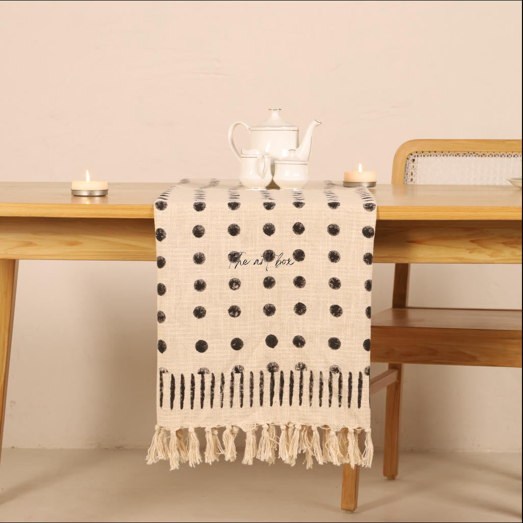 Beige Printed Cotton Table Runner