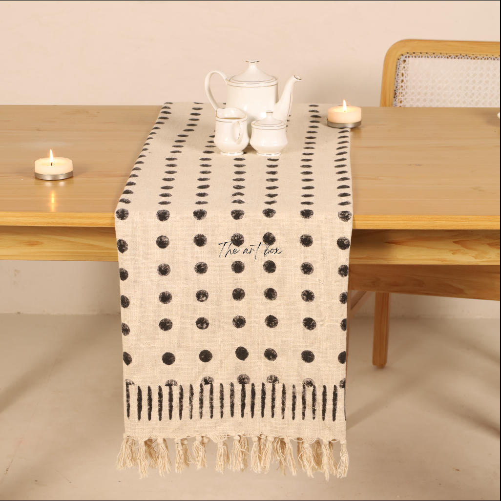 Beige Printed Cotton Table Runner