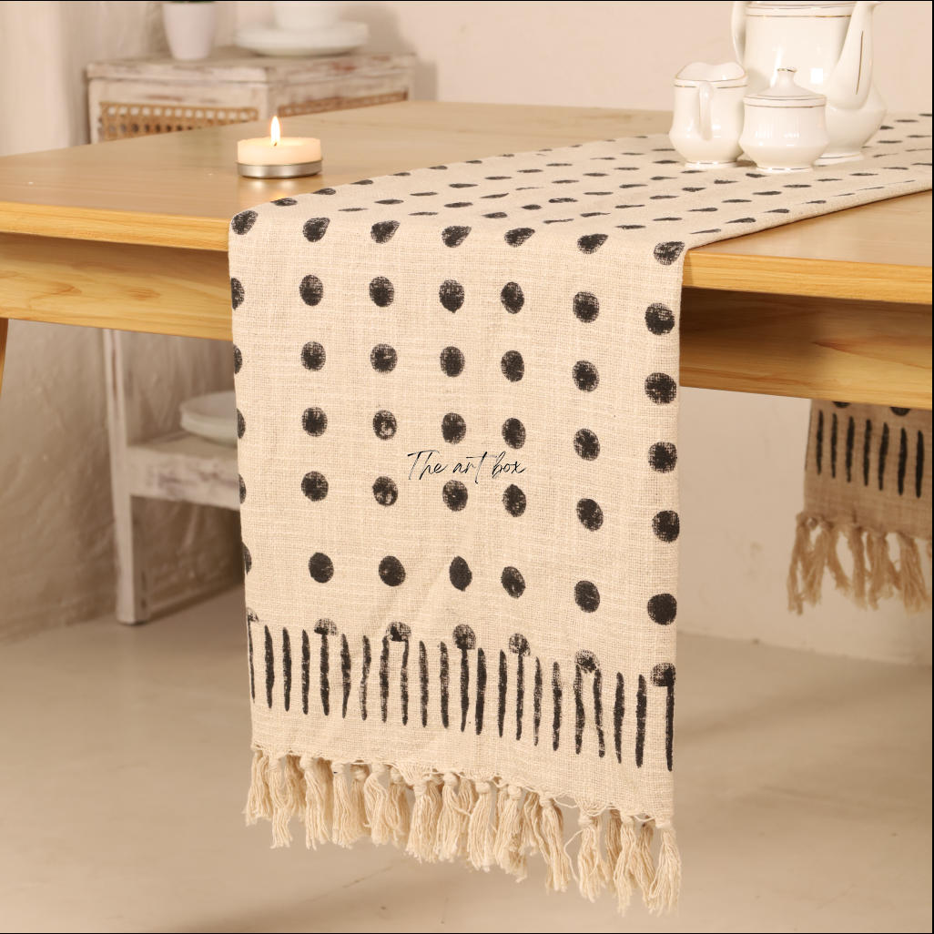 Beige Printed Cotton Table Runner