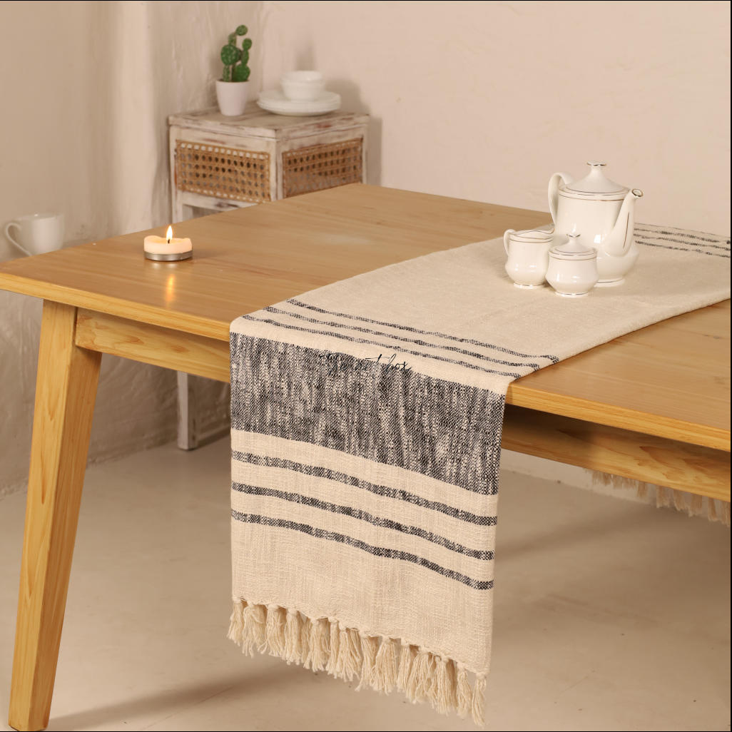 Beige Printed Cotton Table Runner