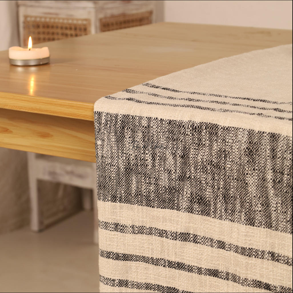 Beige Printed Cotton Table Runner