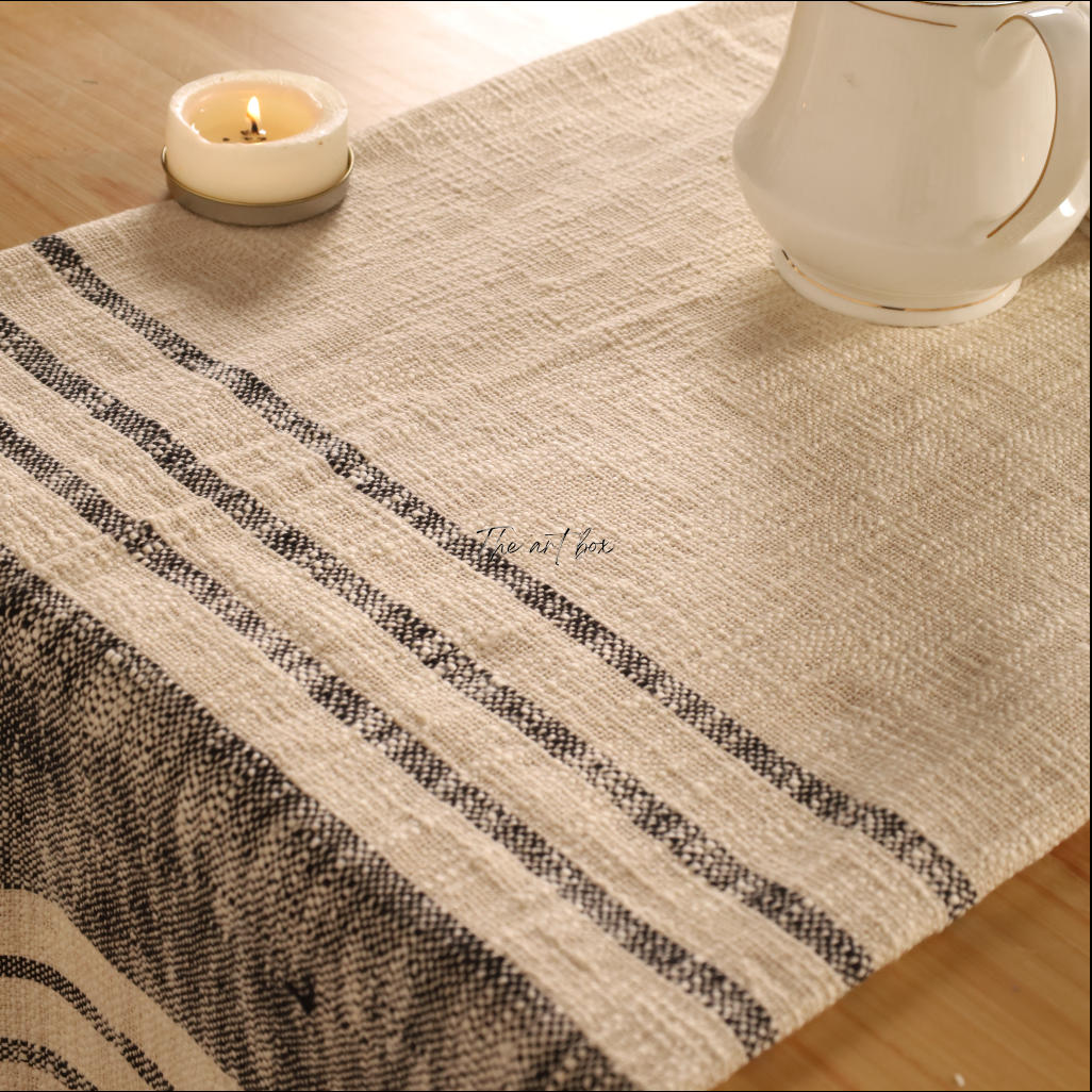 Beige Printed Cotton Table Runner