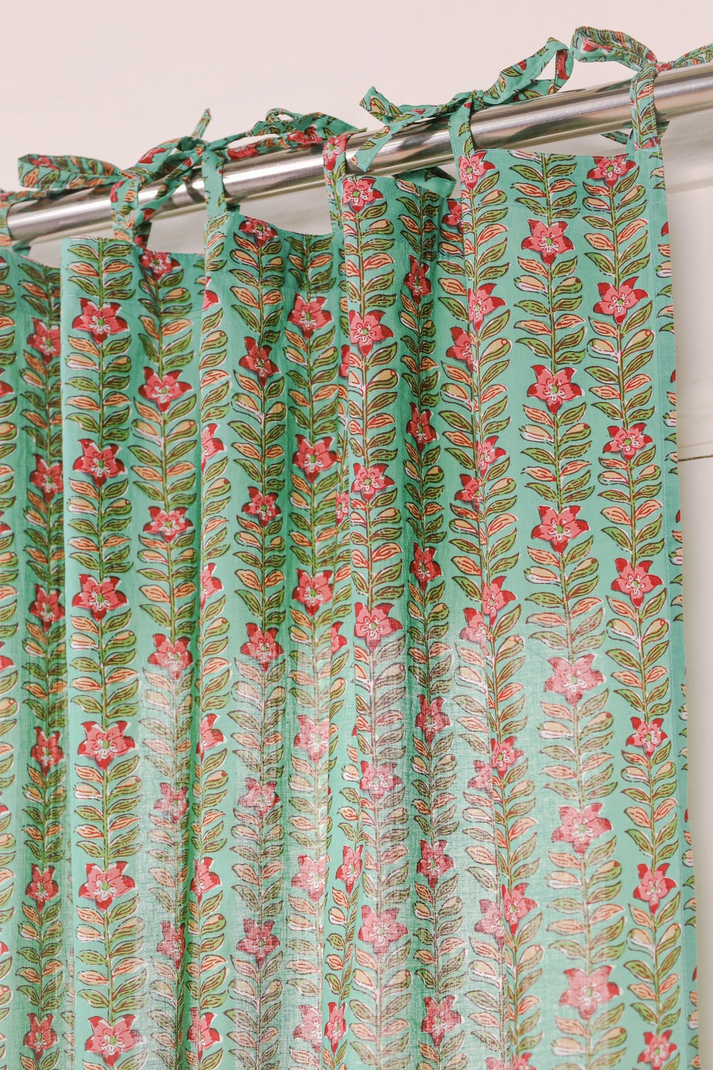 Green Ditsy Floral Printed Curtain 1 Panel Set