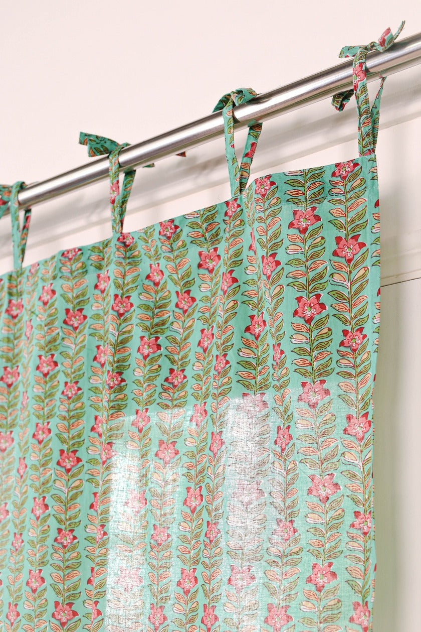 Green Ditsy Floral Printed Curtain 1 Panel Set