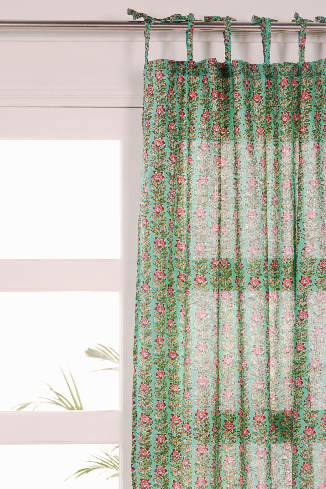 Green Ditsy Floral Printed Curtain 1 Panel Set