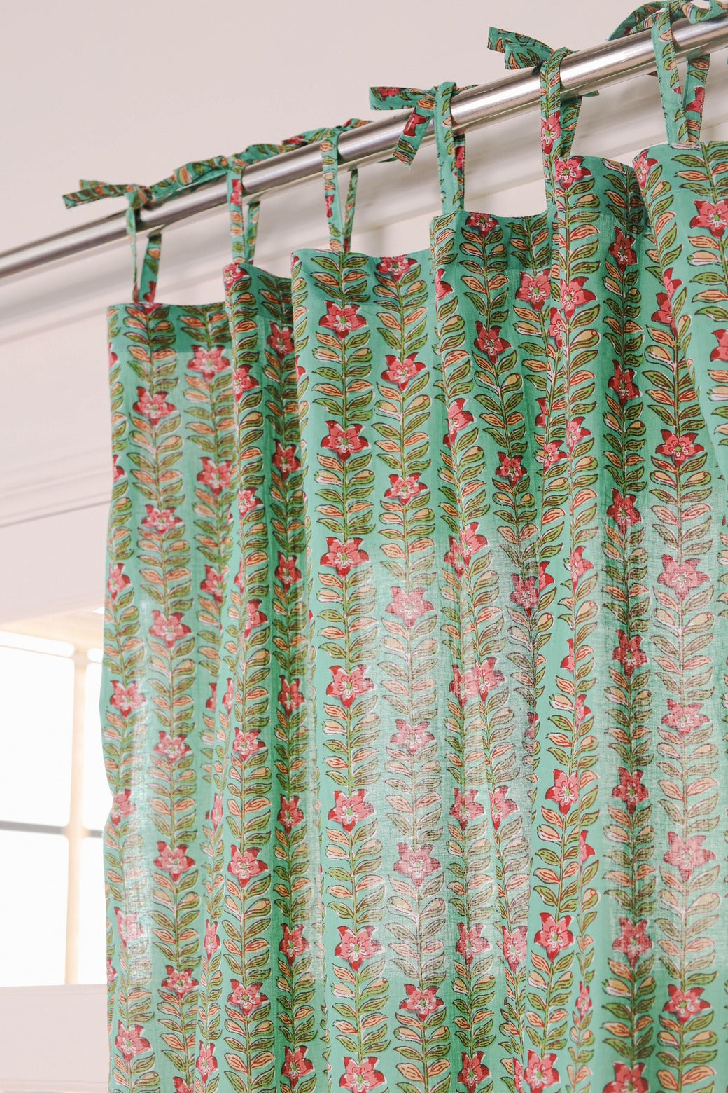 Green Ditsy Floral Printed Curtain 1 Panel Set