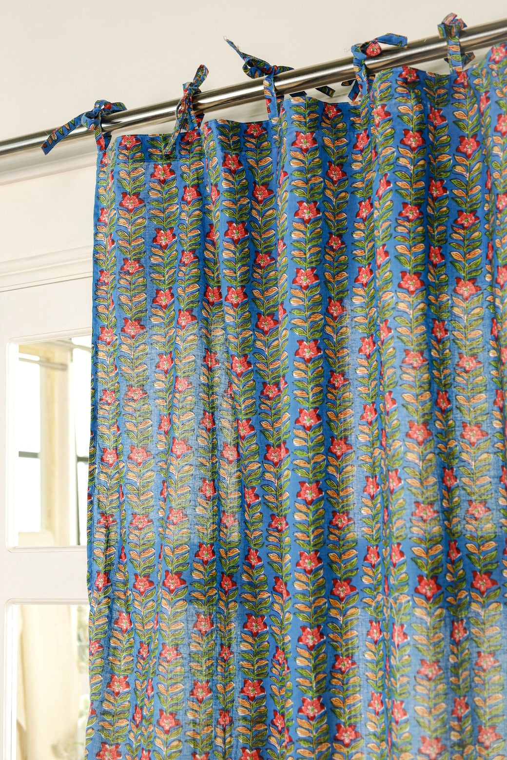 Deep Blue Ditsy Floral Printed Curtain 1 Panel Set