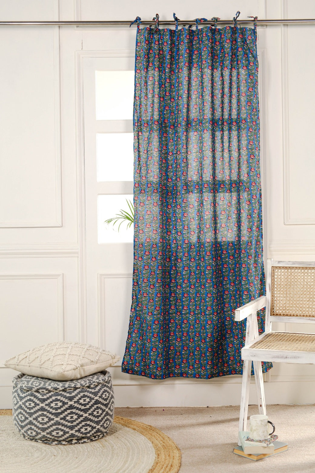 Deep Blue Ditsy Floral Printed Curtain 1 Panel Set