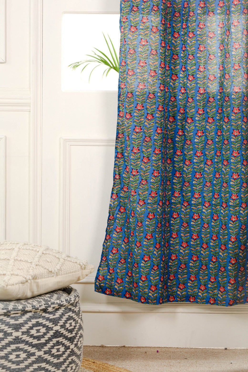 Deep Blue Ditsy Floral Printed Curtain 1 Panel Set