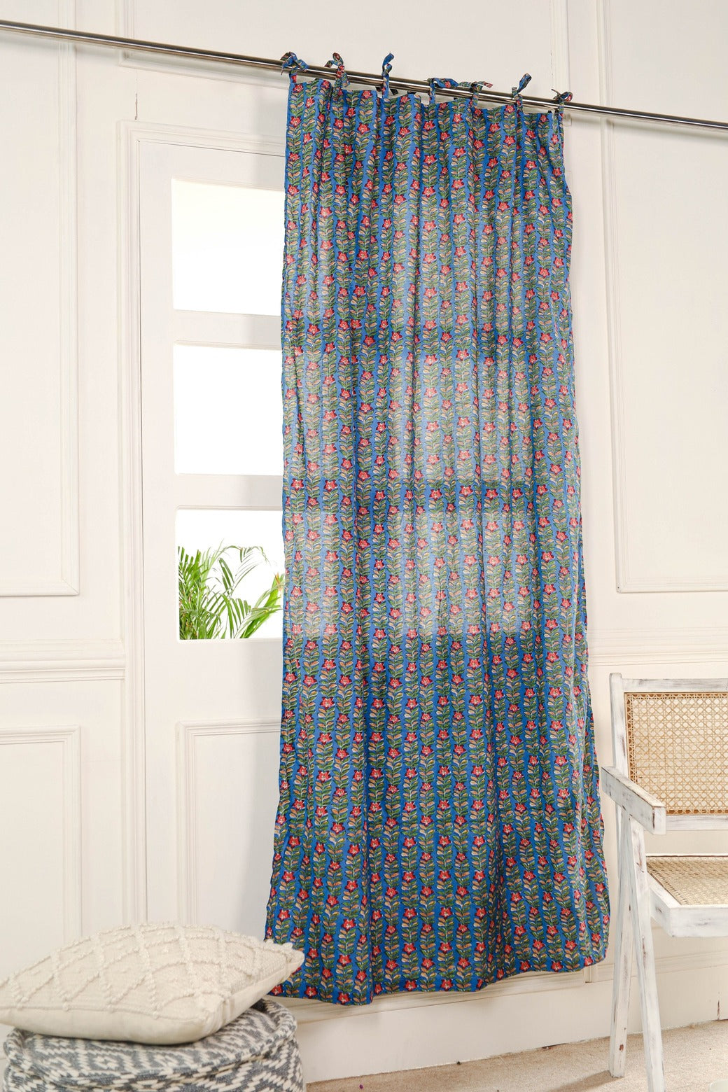 Deep Blue Ditsy Floral Printed Curtain 1 Panel Set