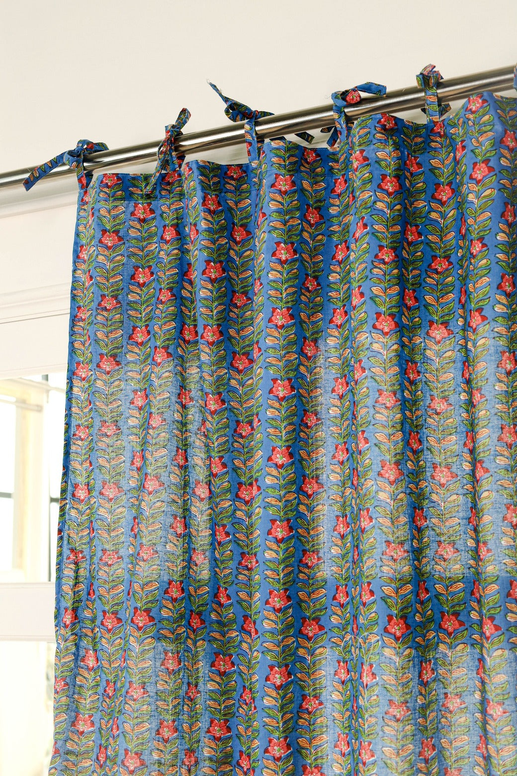 Deep Blue Ditsy Floral Printed Curtain 1 Panel Set