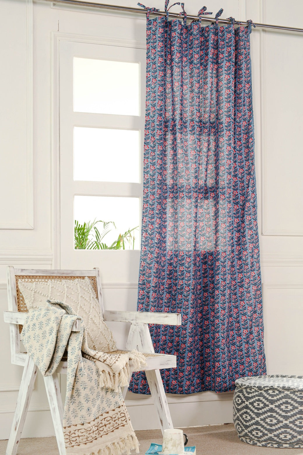 Ivory Ditsy Floral Printed Curtain 1 Panel Set