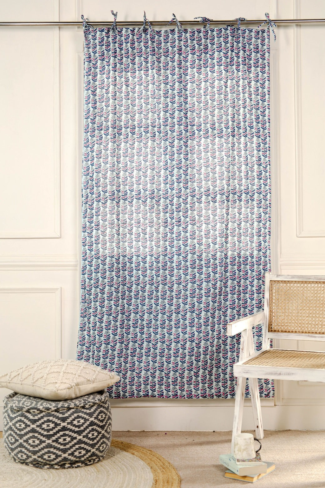 Blue Floral Printed Curtain 1 Panel Set