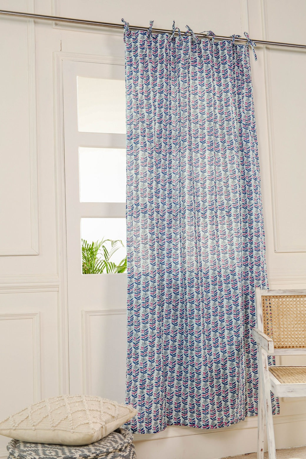 Blue Floral Printed Curtain 1 Panel Set