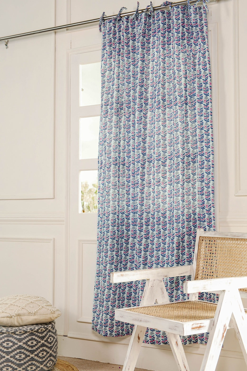 Blue Floral Printed Curtain 1 Panel Set