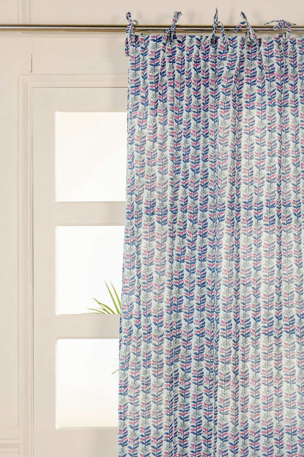 Blue Floral Printed Curtain 1 Panel Set