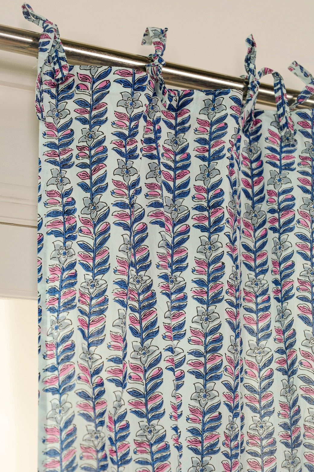 Blue Floral Printed Curtain 1 Panel Set