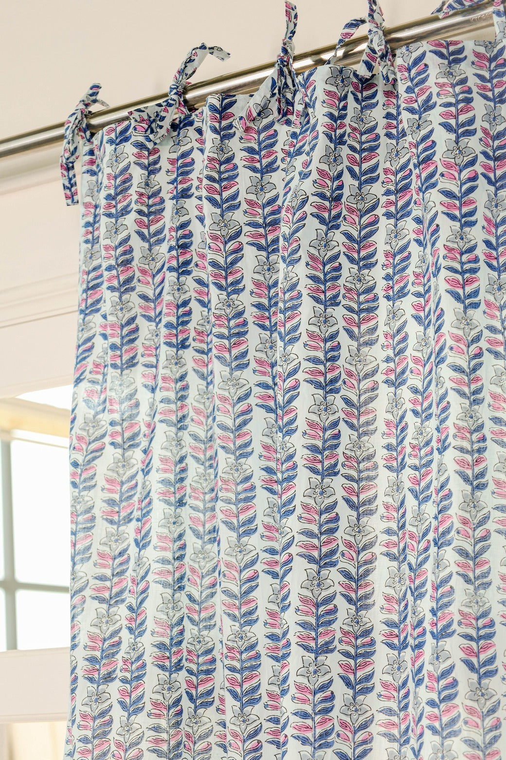 Blue Floral Printed Curtain 1 Panel Set