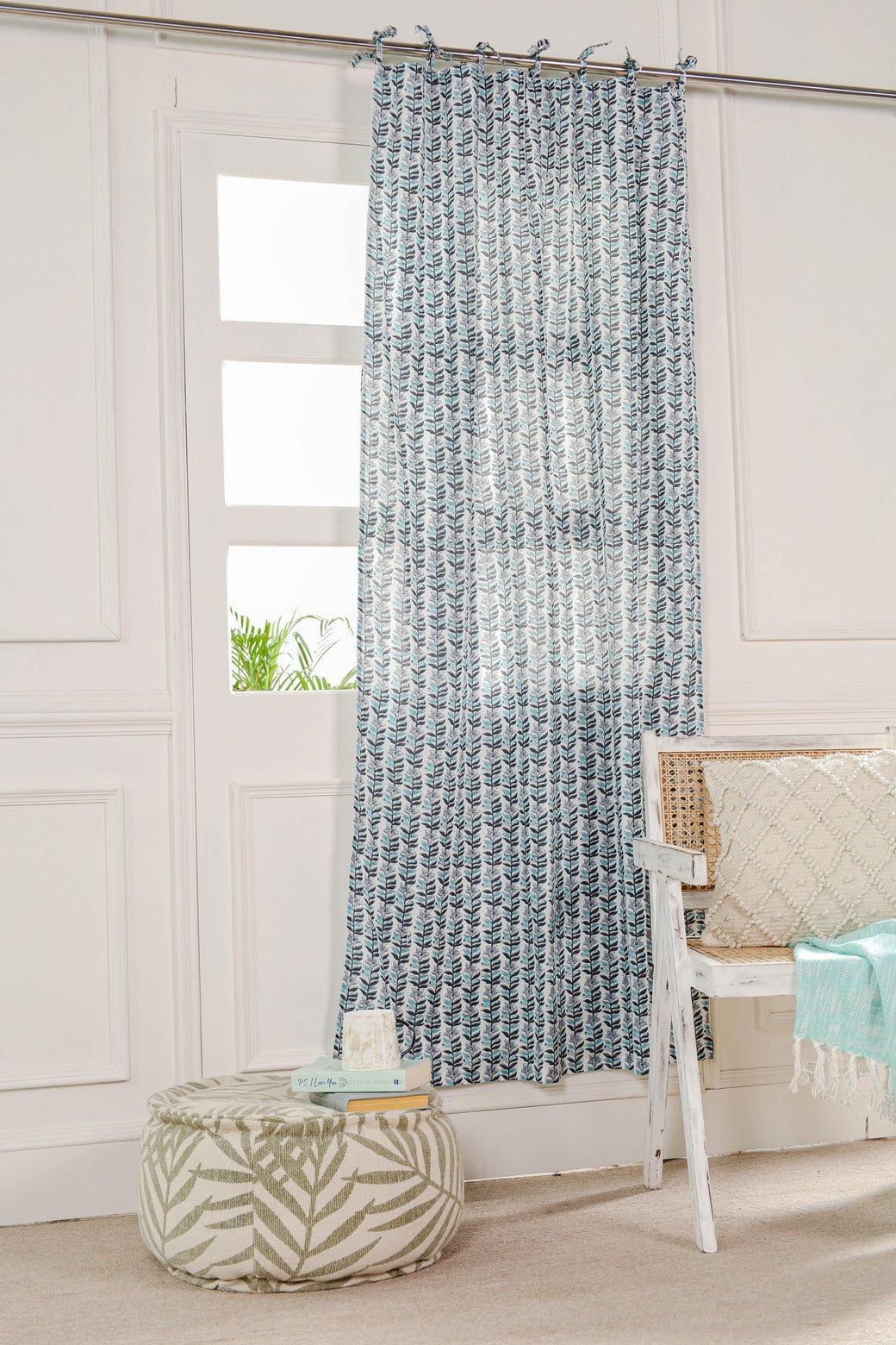 Light Blue Floral Printed Curtain 1 Panel Set