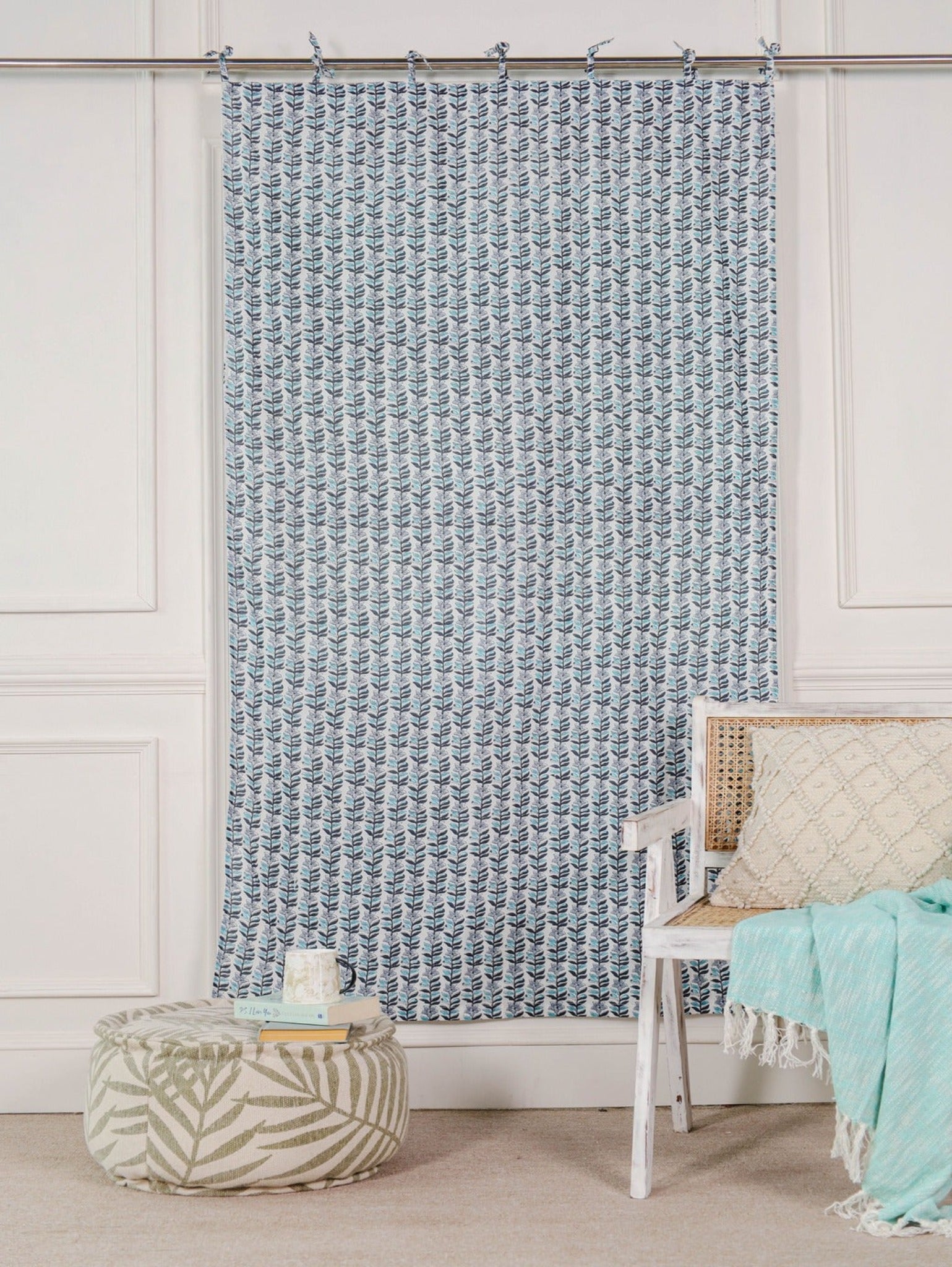 Light Blue Floral Printed Curtain 1 Panel Set