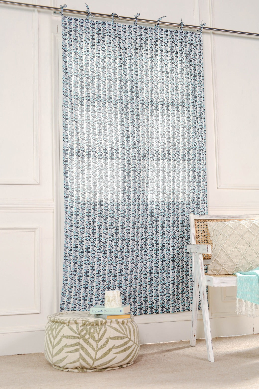 Light Blue Floral Printed Curtain 1 Panel Set