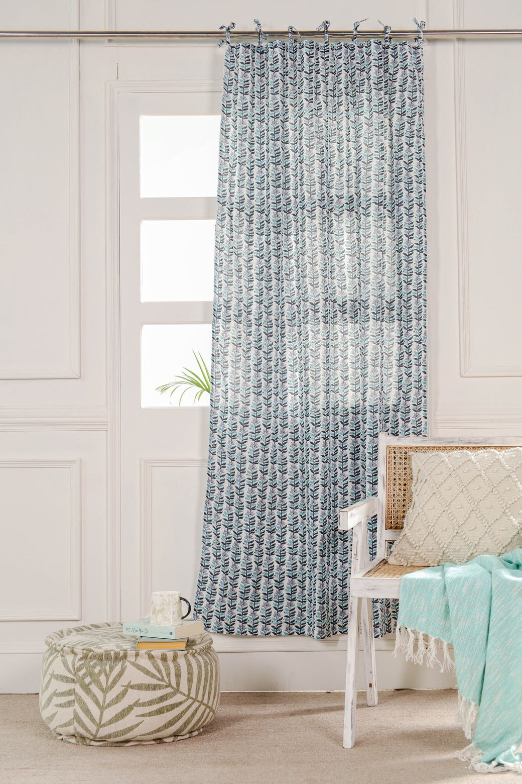 Light Blue Floral Printed Curtain 1 Panel Set