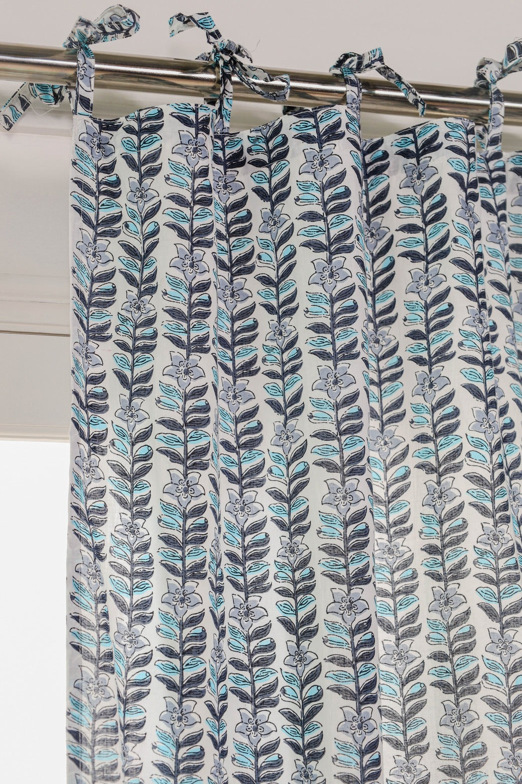 Light Blue Floral Printed Curtain 1 Panel Set