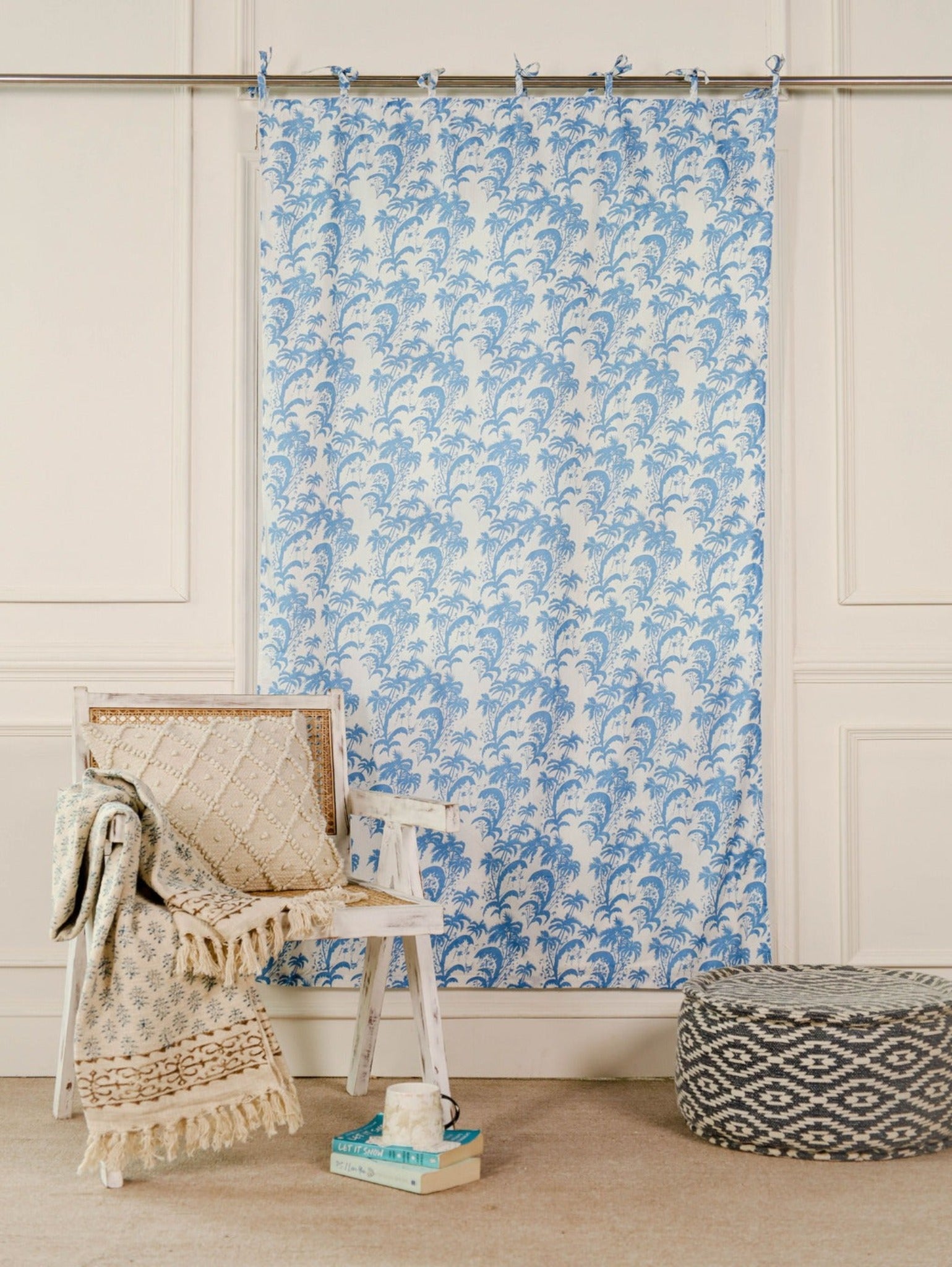 Beautiful Blue Floral Printed Curtain - 1 Panel set