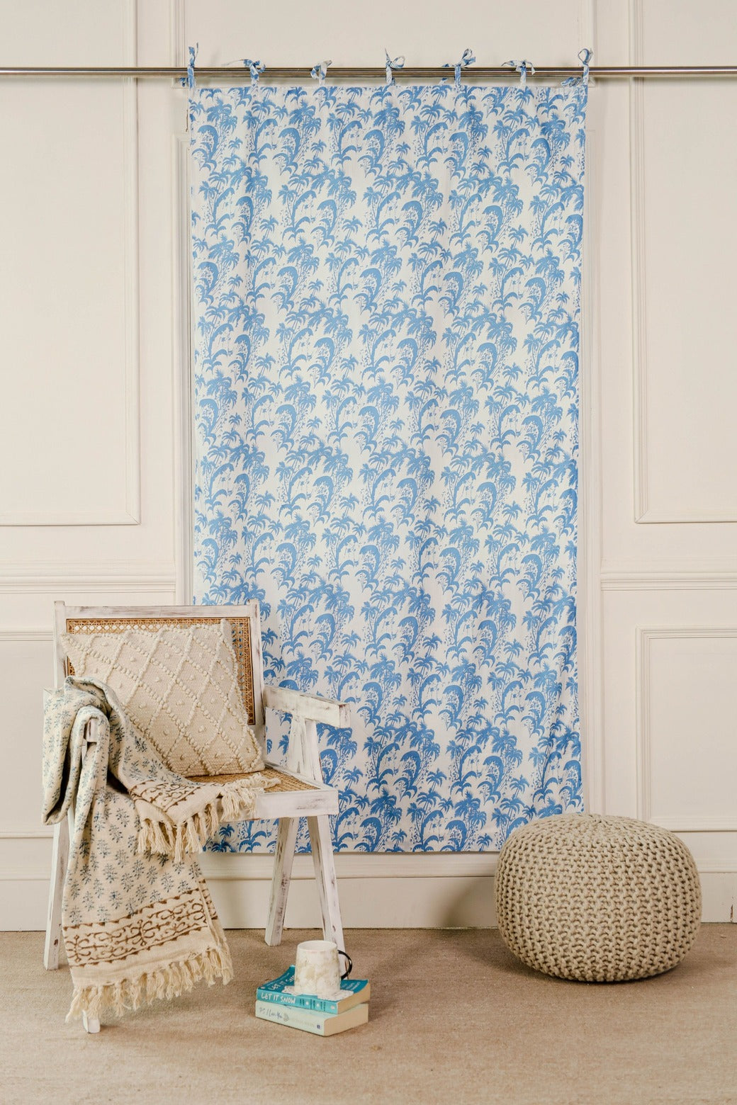 Beautiful Blue Floral Printed Curtain - 1 Panel set