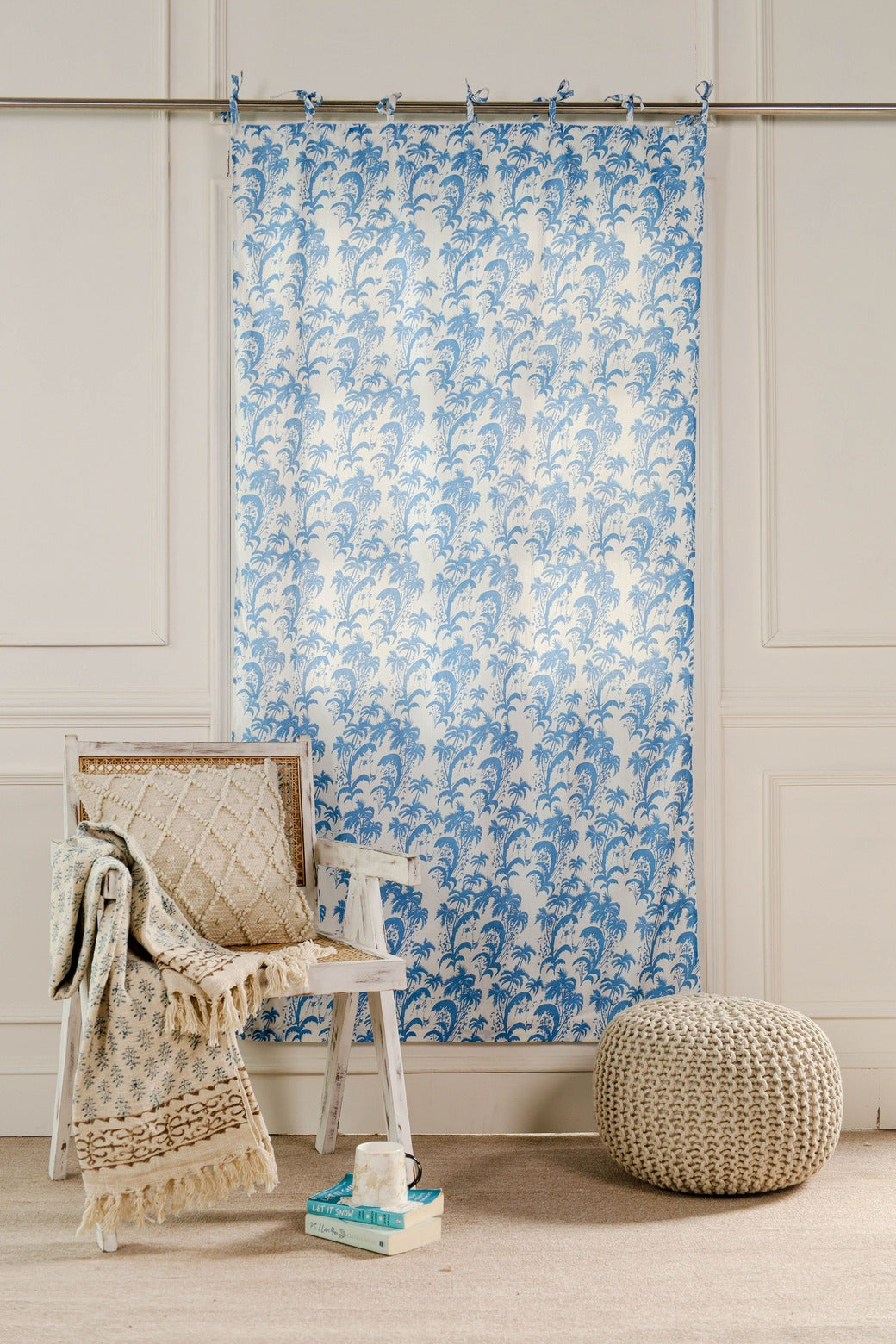 Beautiful Blue Floral Printed Curtain - 1 Panel set