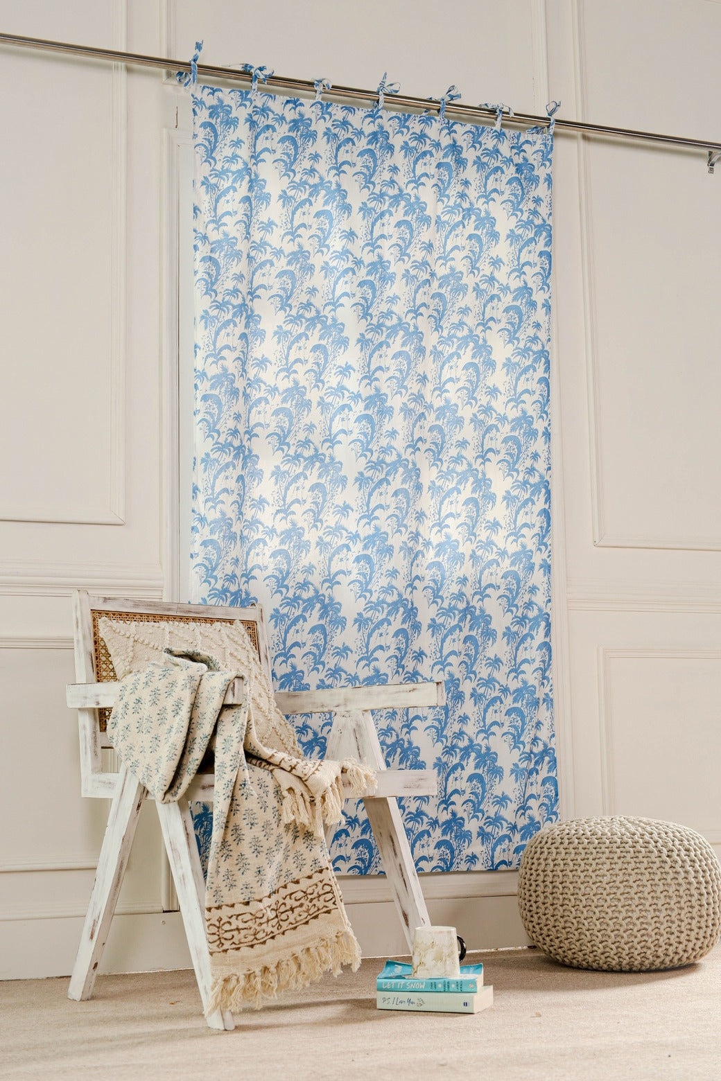 Beautiful Blue Floral Printed Curtain - 1 Panel set