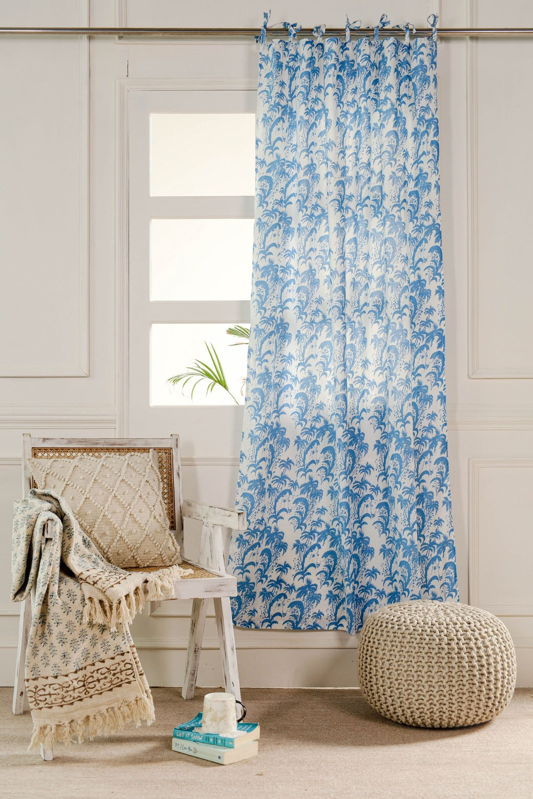 Beautiful Blue Floral Printed Curtain - 1 Panel set