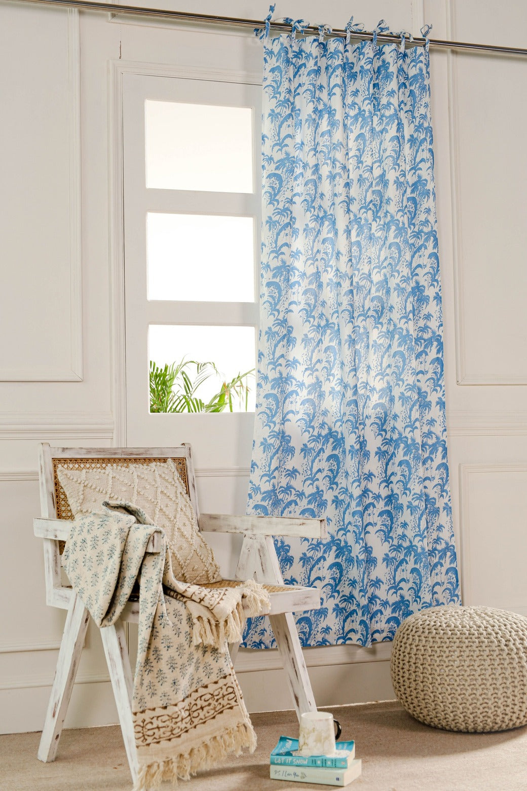 Beautiful Blue Floral Printed Curtain - 1 Panel set