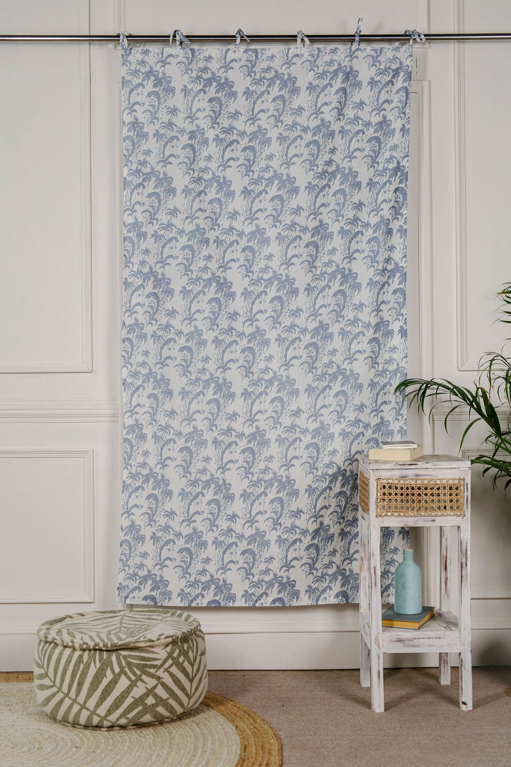 Sky Blue Floral Printed Curtain - 1 Panel Set