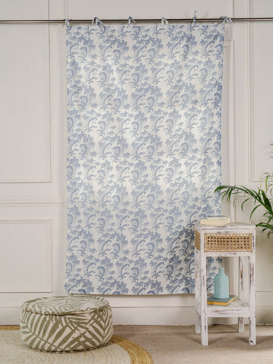 Sky Blue Floral Printed Curtain - 1 Panel Set