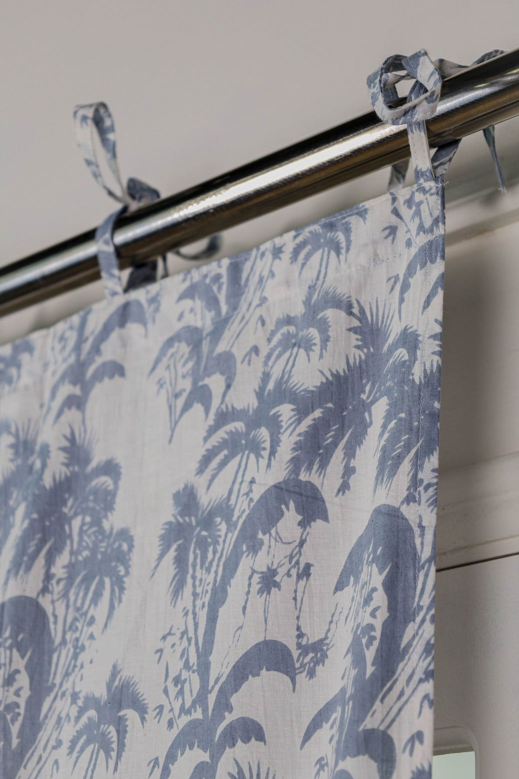 Sky Blue Floral Printed Curtain - 1 Panel Set