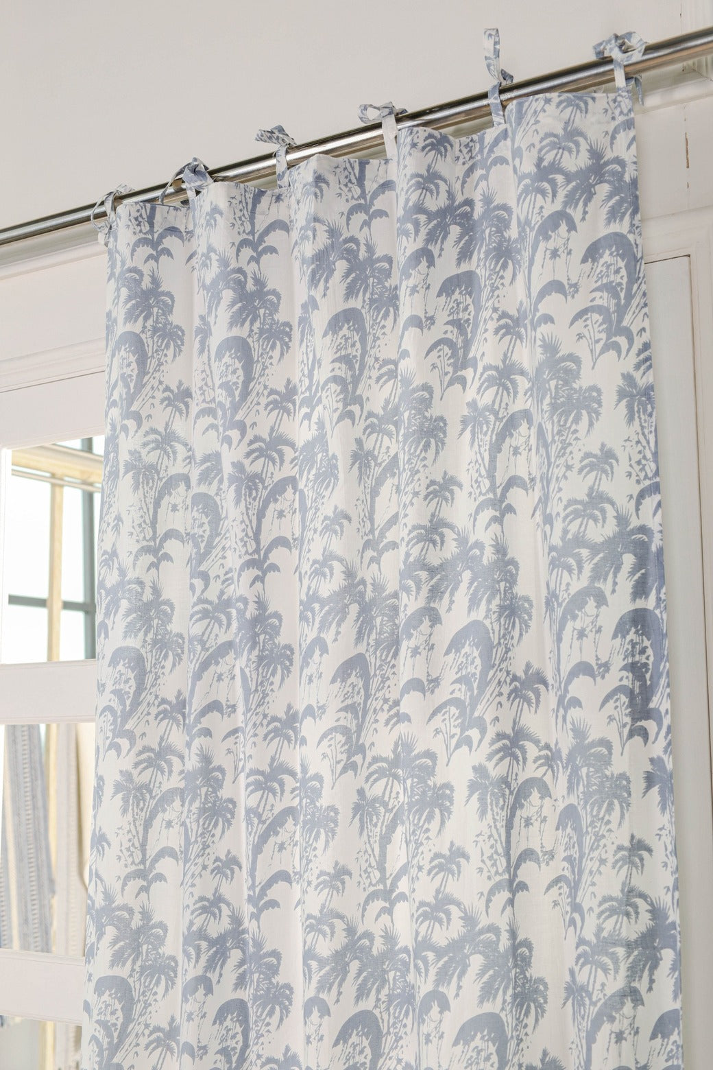 Sky Blue Floral Printed Curtain - 1 Panel Set