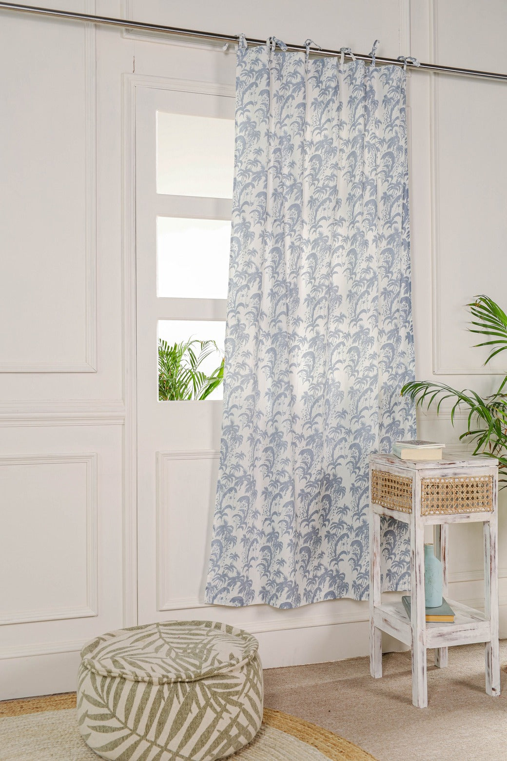 Sky Blue Floral Printed Curtain - 1 Panel Set