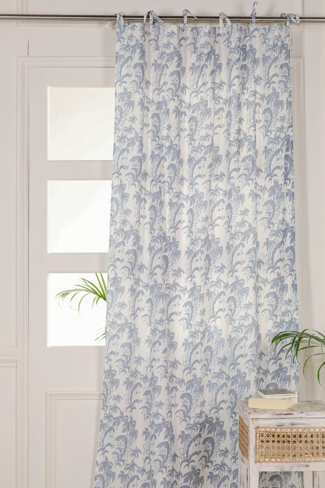 Sky Blue Floral Printed Curtain - 1 Panel Set