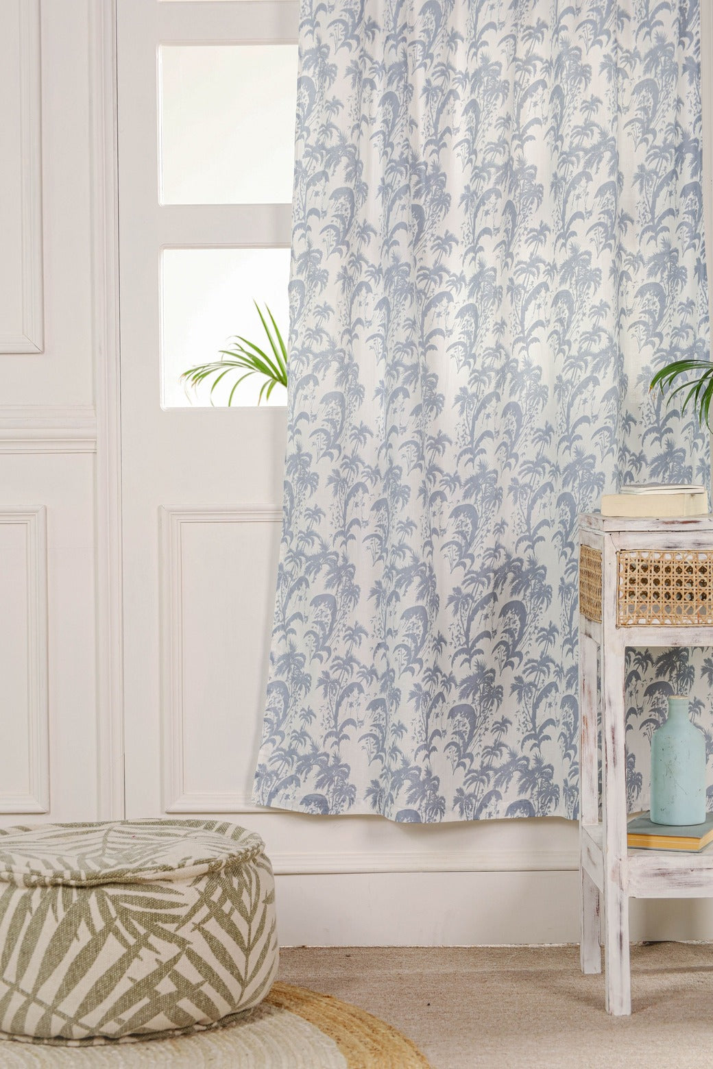 Sky Blue Floral Printed Curtain - 1 Panel Set