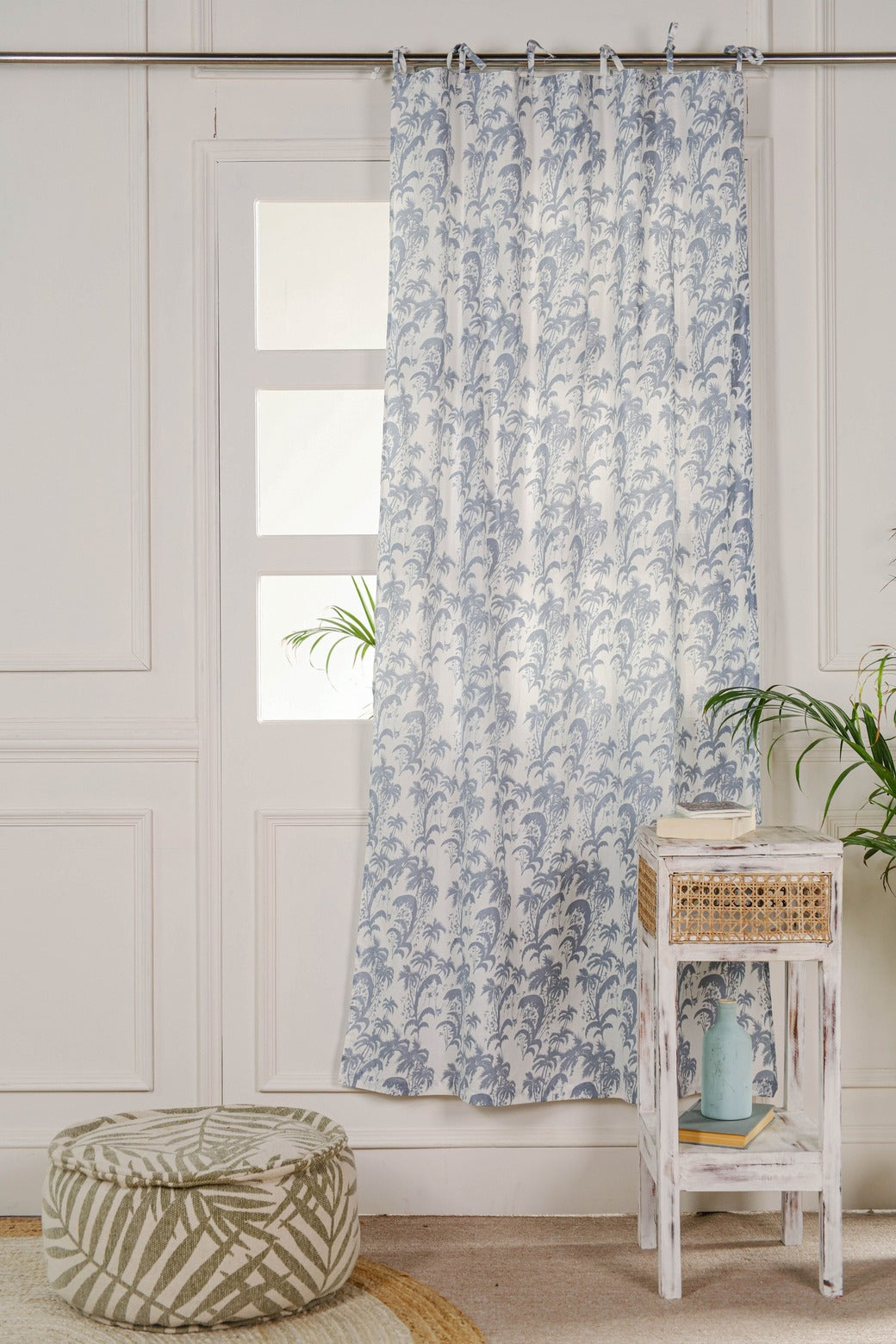 Sky Blue Floral Printed Curtain - 1 Panel Set