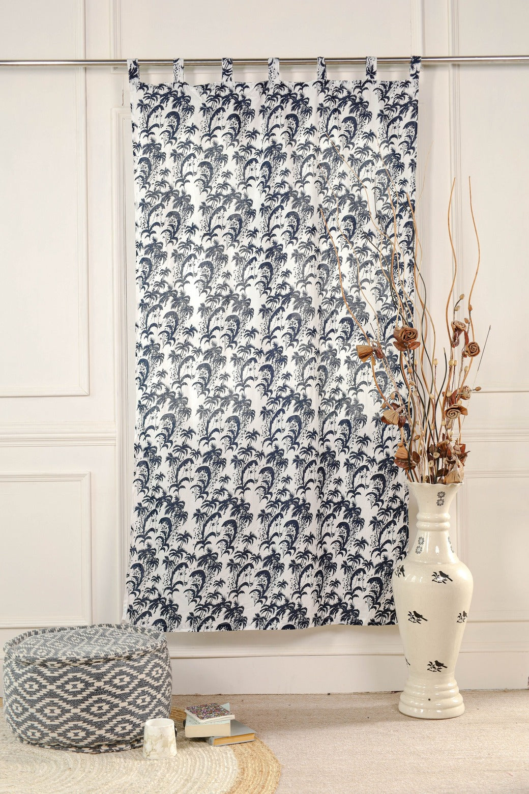 Blue Floral Printed Tab Top Curtain - 1 Panel Set