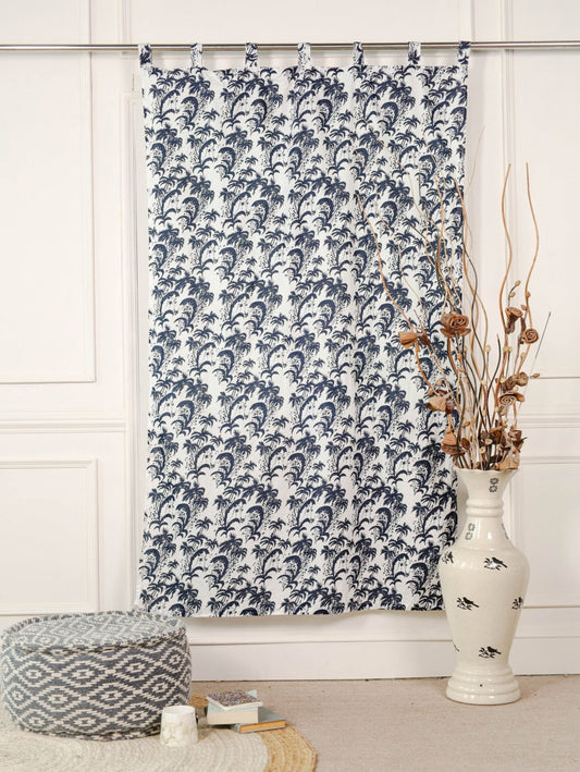 Blue Floral Printed Tab Top Curtain - 1 Panel Set