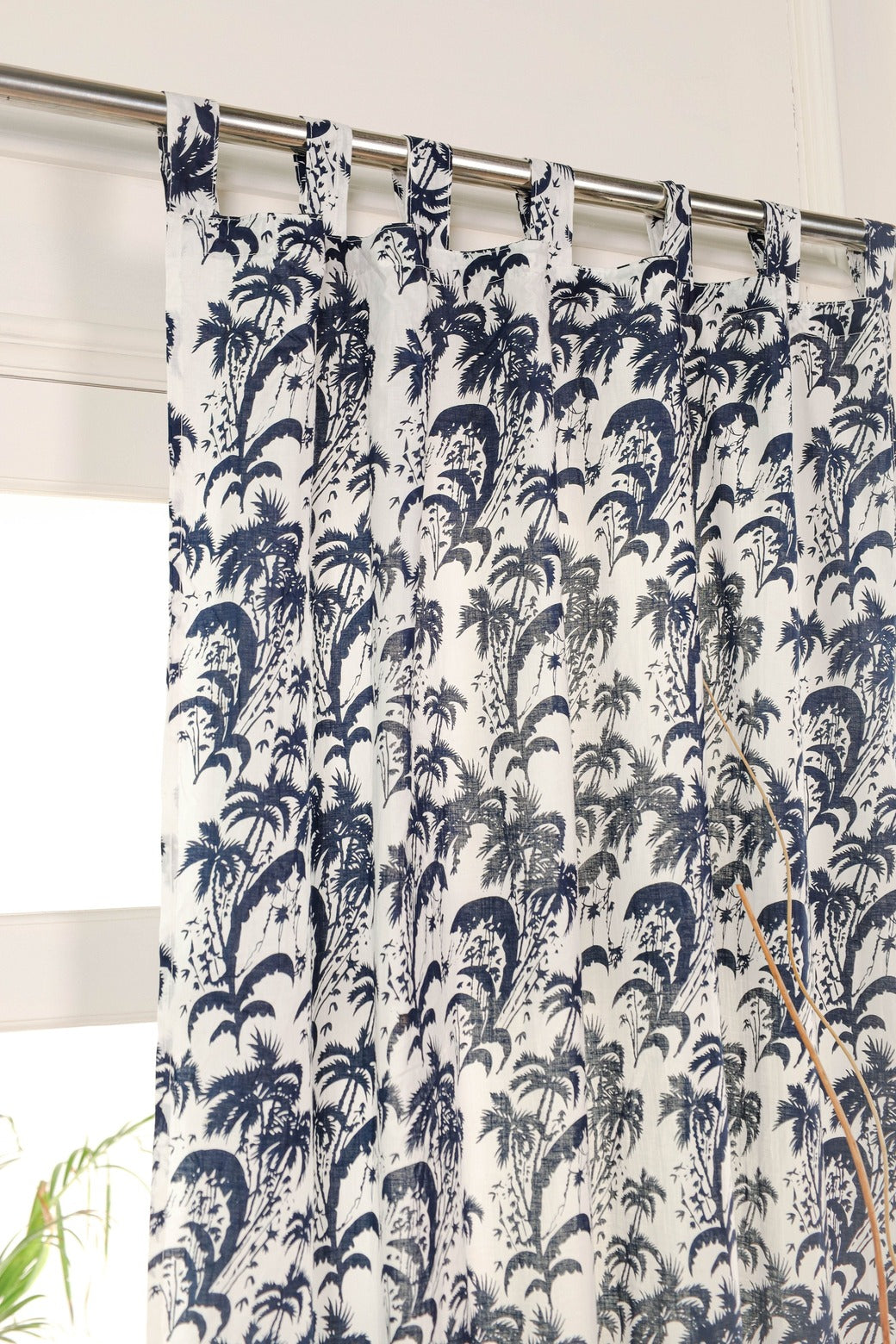 Blue Floral Printed Tab Top Curtain - 1 Panel Set