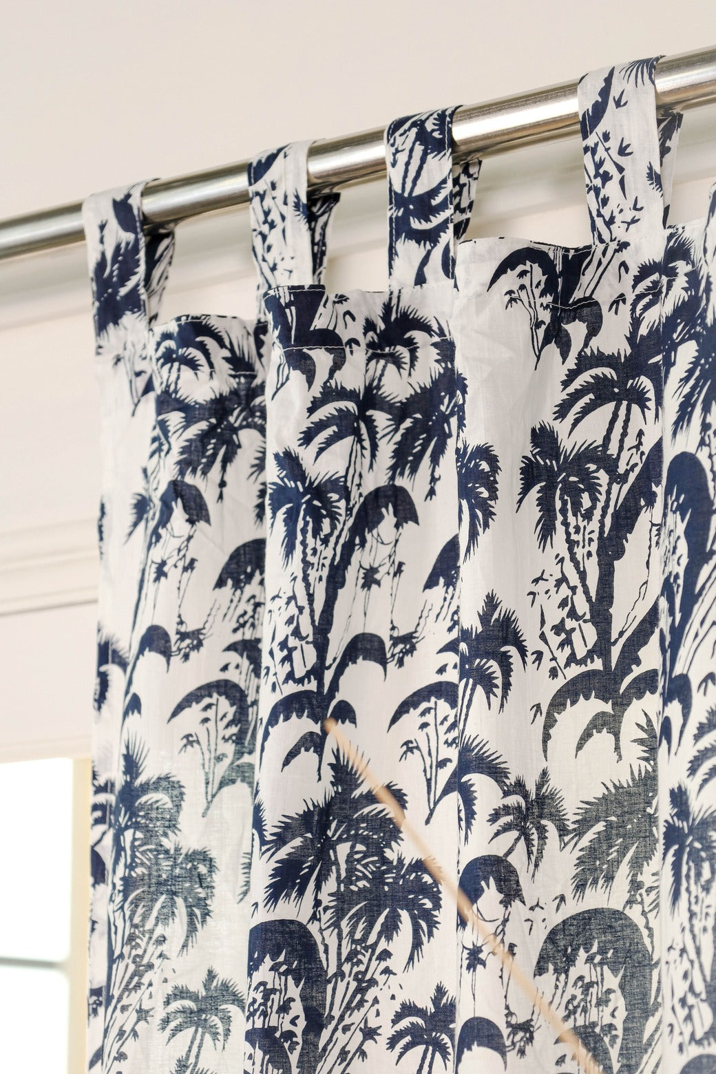 Blue Floral Printed Tab Top Curtain - 1 Panel Set