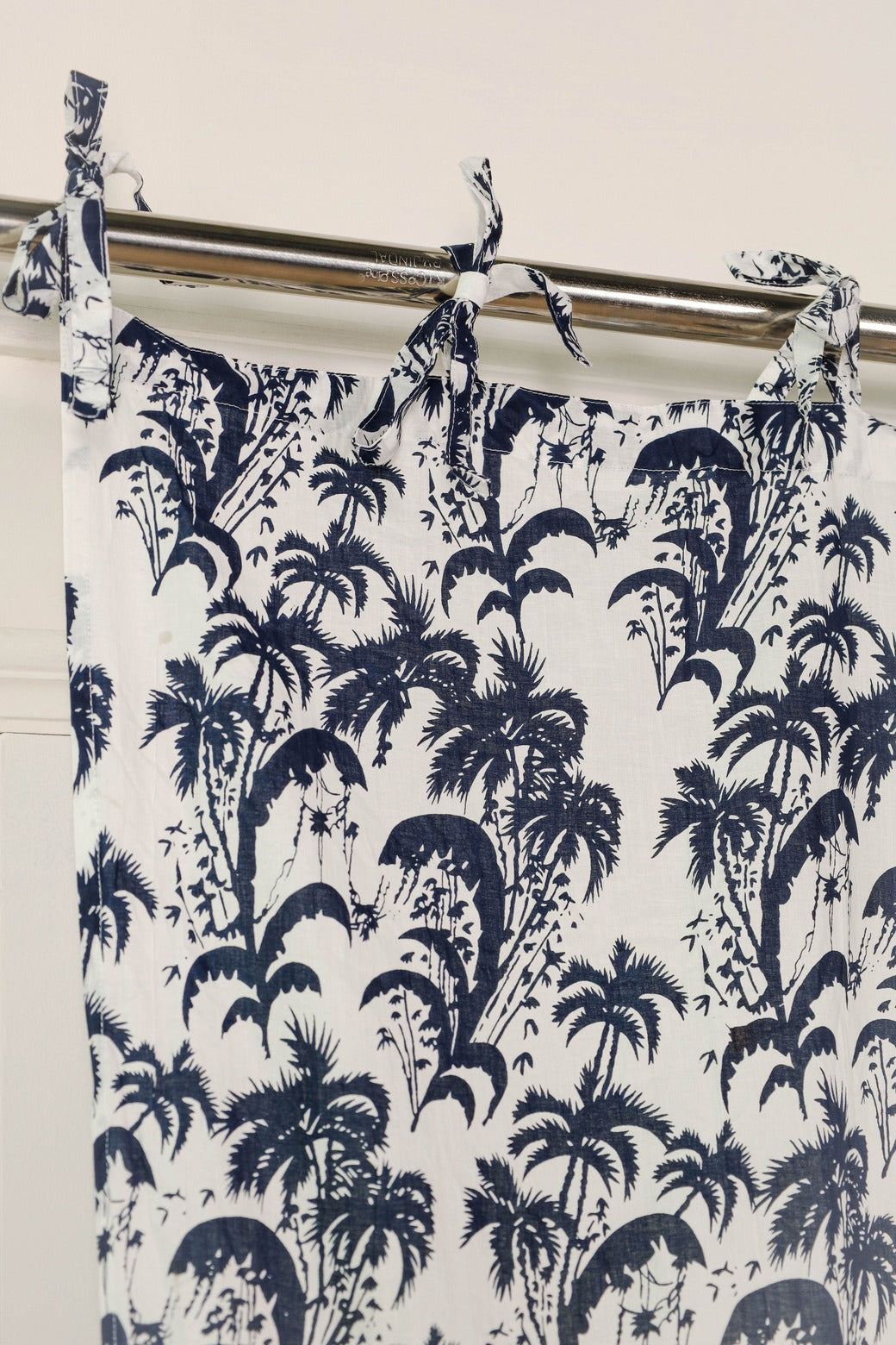 Blue Floral Printed Tie Top Curtain -1 Panel set