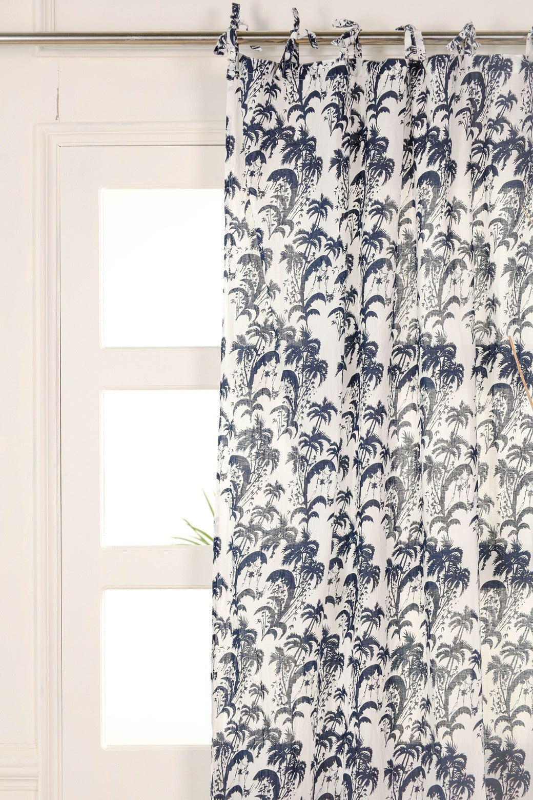 Blue Floral Printed Tie Top Curtain -1 Panel set